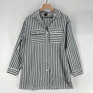 Coco + Carmen Navy and White Striped Button-Down Shirt